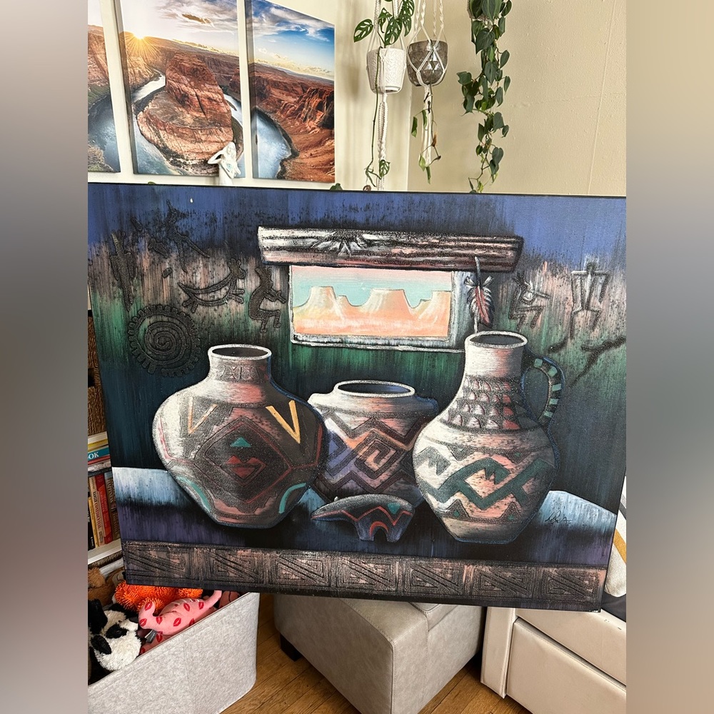 Beautiful aztec oil painting - $400 or best offer. Dimensions 3.75’ L x 3’ H